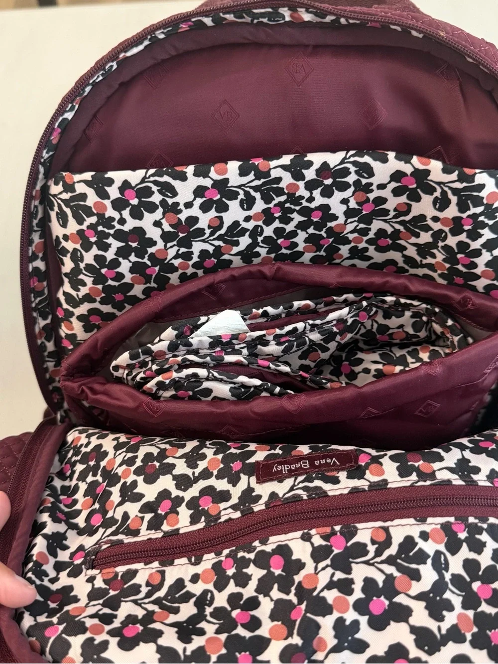 Vera Bradley Maroon Quilted Diaper Bag Backpack with Removable Changing Pad GUC